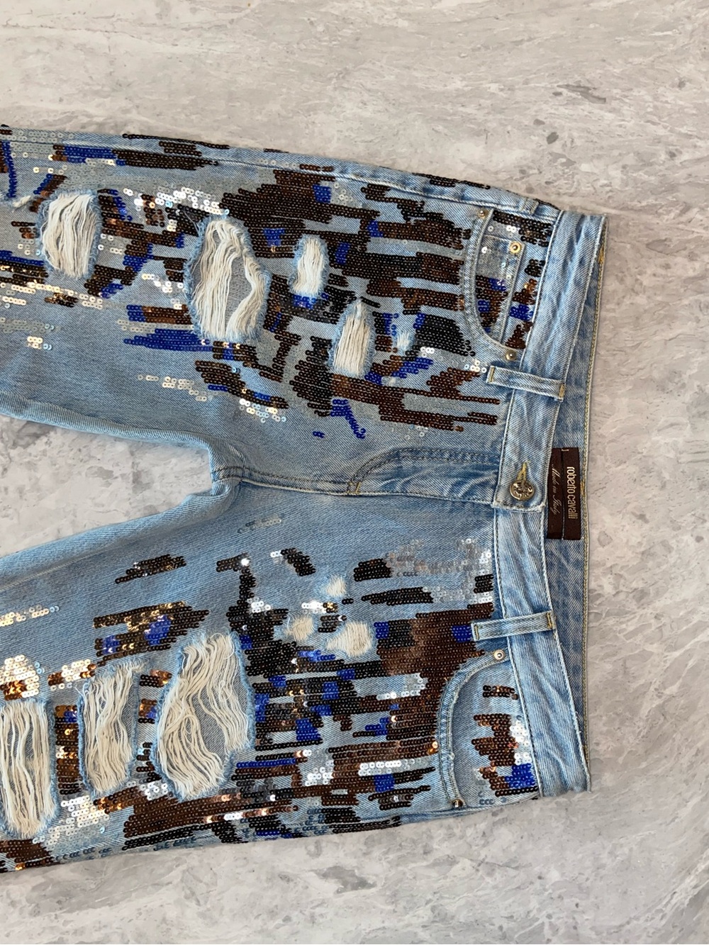 Roberto Cavalli Vintage Distressed Sequin Jeans